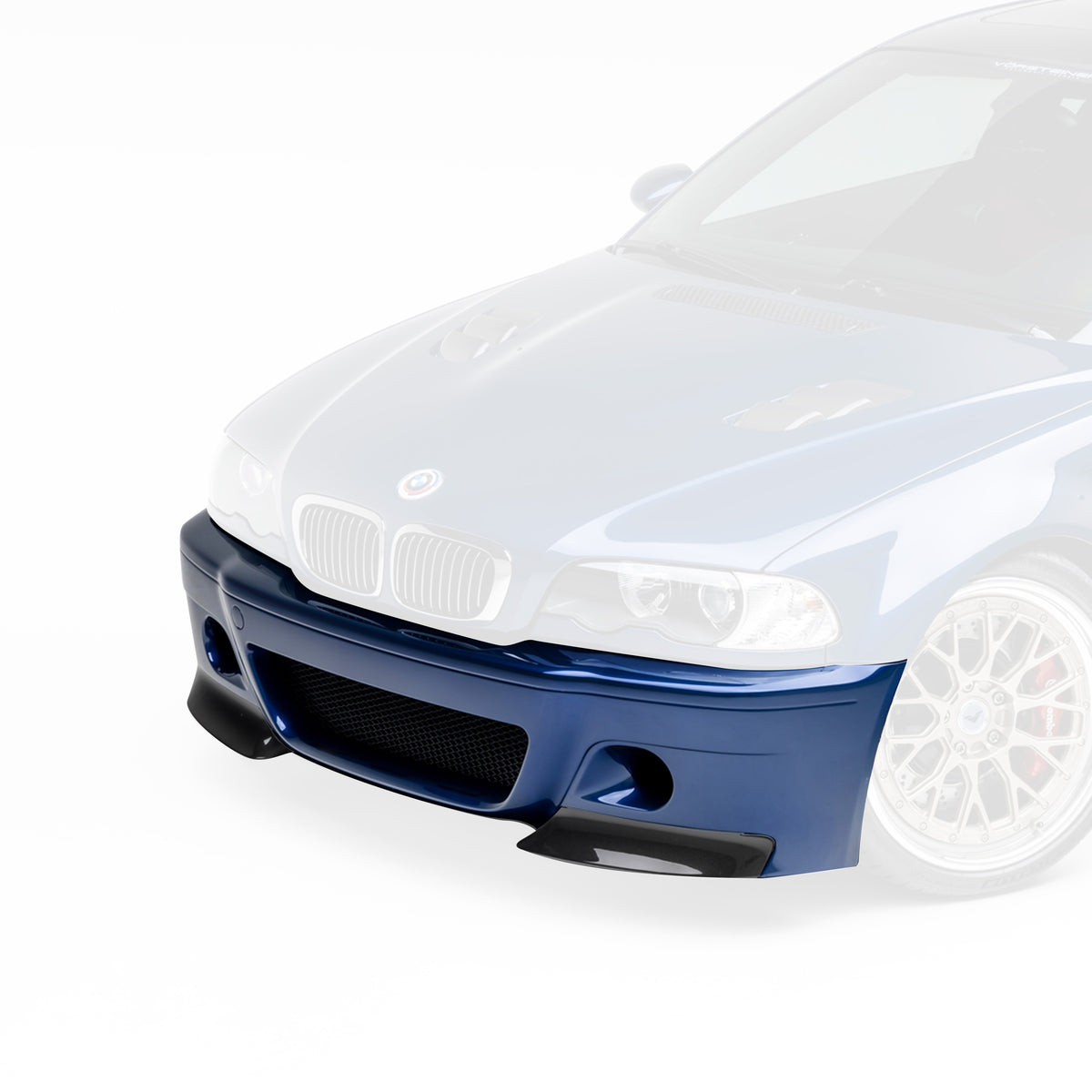 BMW E46 M3 V20 Aero carbon fiber front bumper with 2-piece splitter, glossy finish, by Vorsteiner Aerodynamics