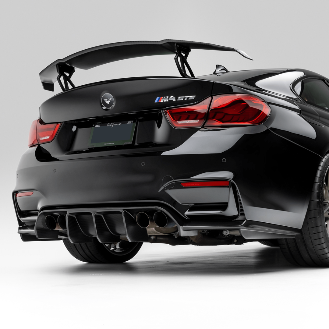 Motor-carpart Gloss Black V Style Rear Diffuser – For 2015-2020 BMW F80 M3 F82 F83 M4, 3-Piece Kit With Hardware