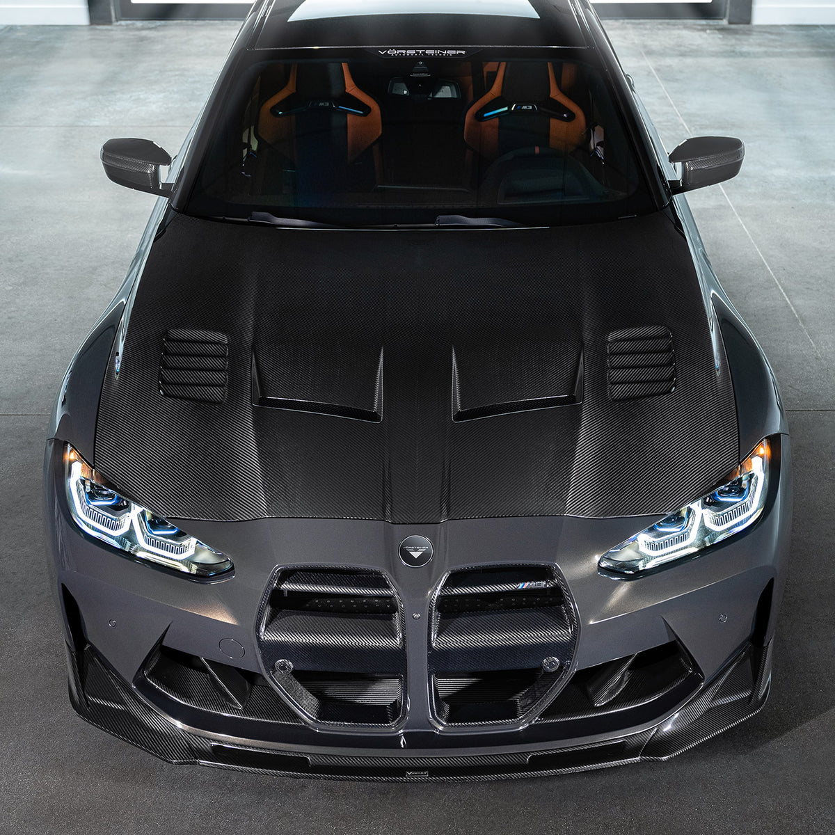 BMW G8X M3 GTS-V Vorsteiner carbon fiber aero bonnet with V-Style™ design, lightweight and aerodynamic for enhanced performance.