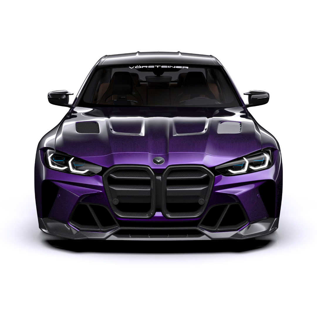 BMW G8X M3 GTS-V carbon fiber aero bonnet by Vorsteiner Aerodynamics, featuring V-Style™ design and lightweight construction.