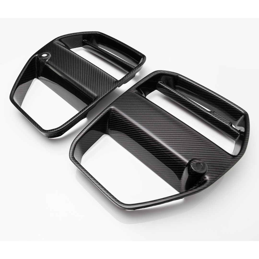 BMW G8X M3 M4 Vorsteiner carbon fiber V-style front Motorsport grille, Aero design, enhances sporty aerodynamic look.