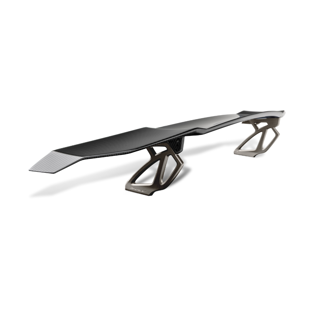 BMW G8X M3 M4 Vorsteiner carbon fiber aero wing blade with aluminum uprights, V-Style design for enhanced aerodynamics
