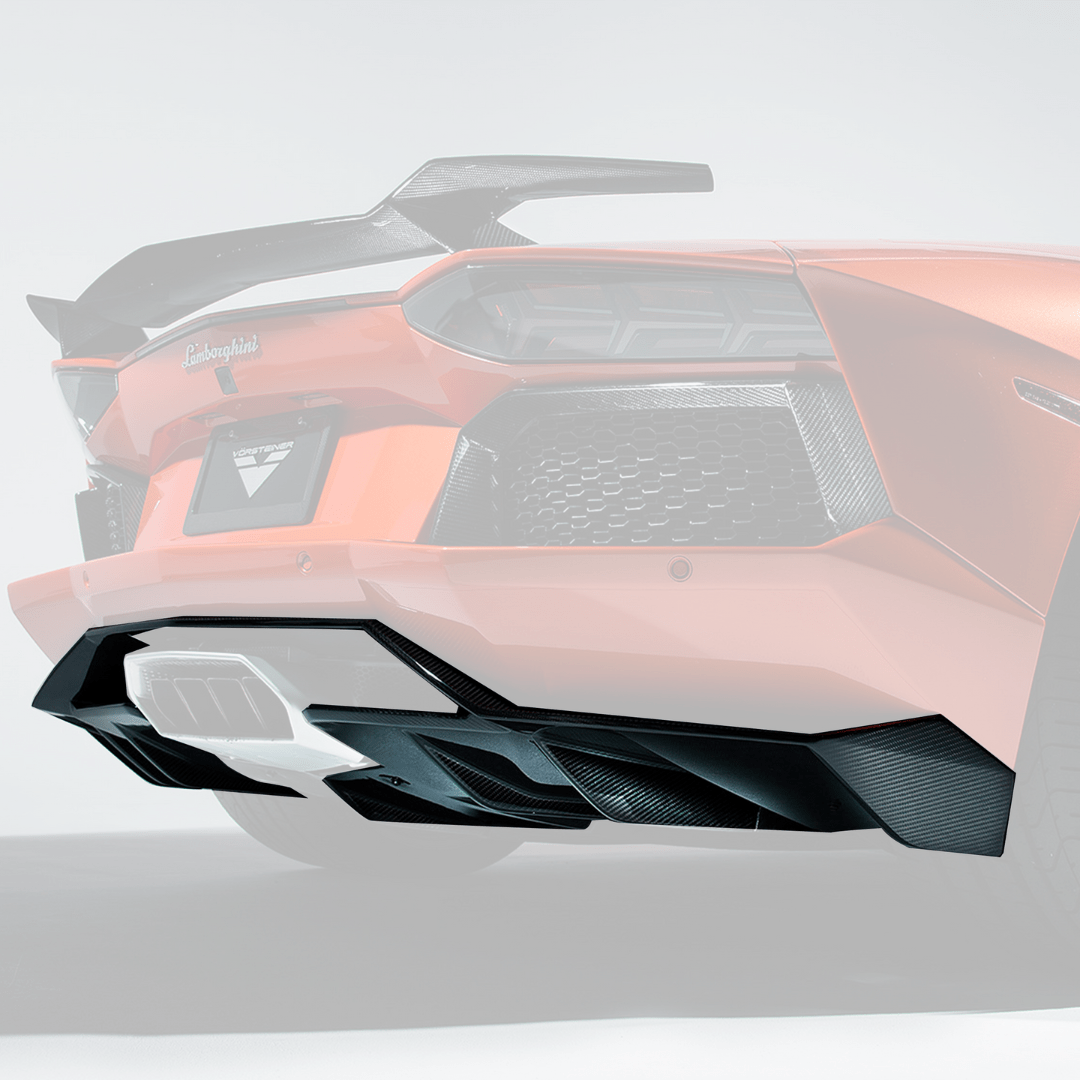 Vorsteiner Aero rear diffuser for Lamborghini Aventador Zaragoza Edizione in carbon fiber with aerodynamic design.