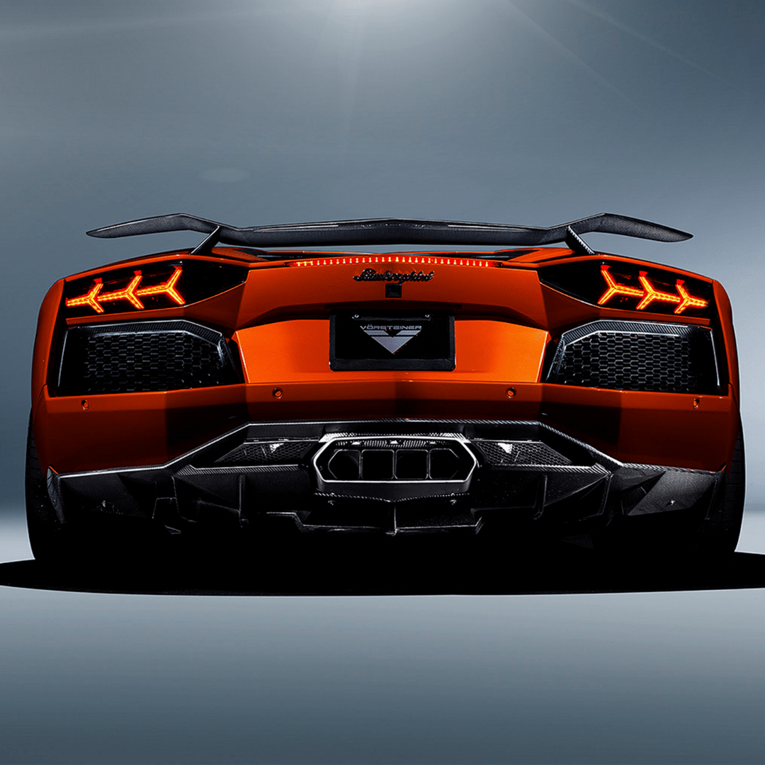Vorsteiner Aerodynamics Lamborghini Aventador Zaragoza Edizione Aero rear diffuser in carbon fiber, showcasing sleek design and craftsmanship.