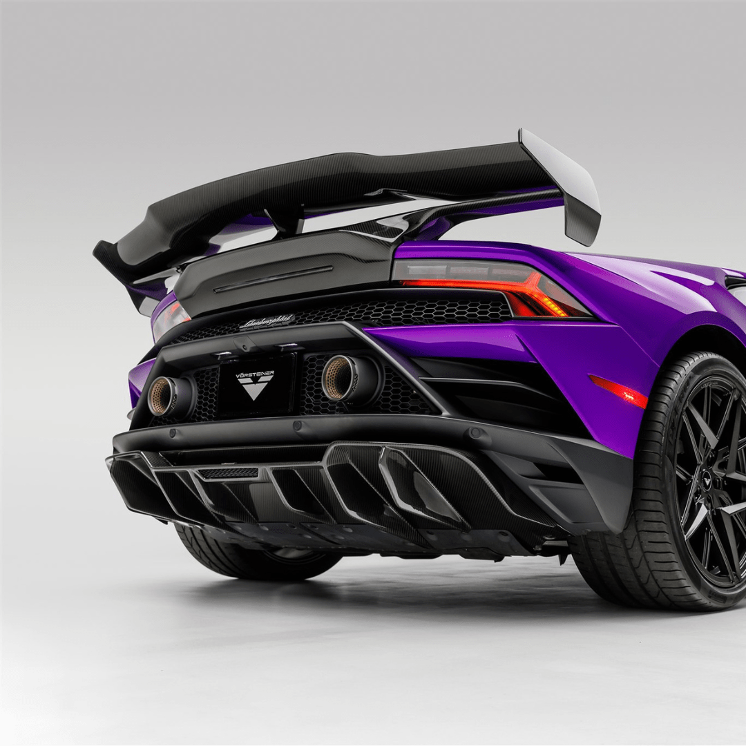 Vorsteiner Aerodynamics Lamborghini Huracan EVO Monza Edizione rear wing with integrated decklid and carbon fiber aero design.