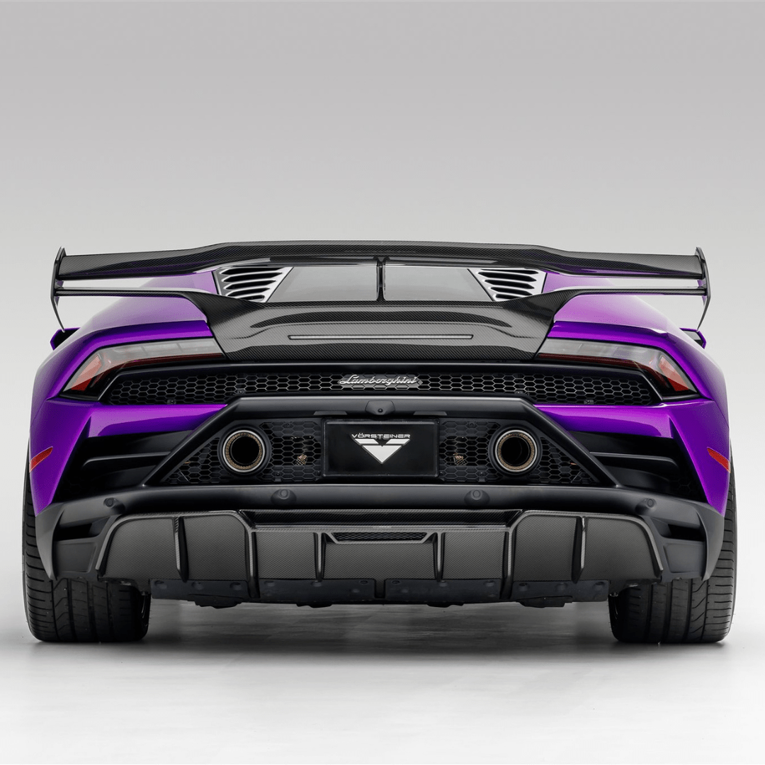 Vorsteiner Aerodynamics Lamborghini Huracan EVO Monza Edizione rear wing with integrated decklid, carbon fiber aero design for enhanced performance.