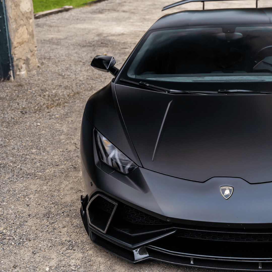 Vorsteiner Aero carbon fiber air intake bezels on a Lamborghini Huracan Mondiale for aerodynamic enhancement.
