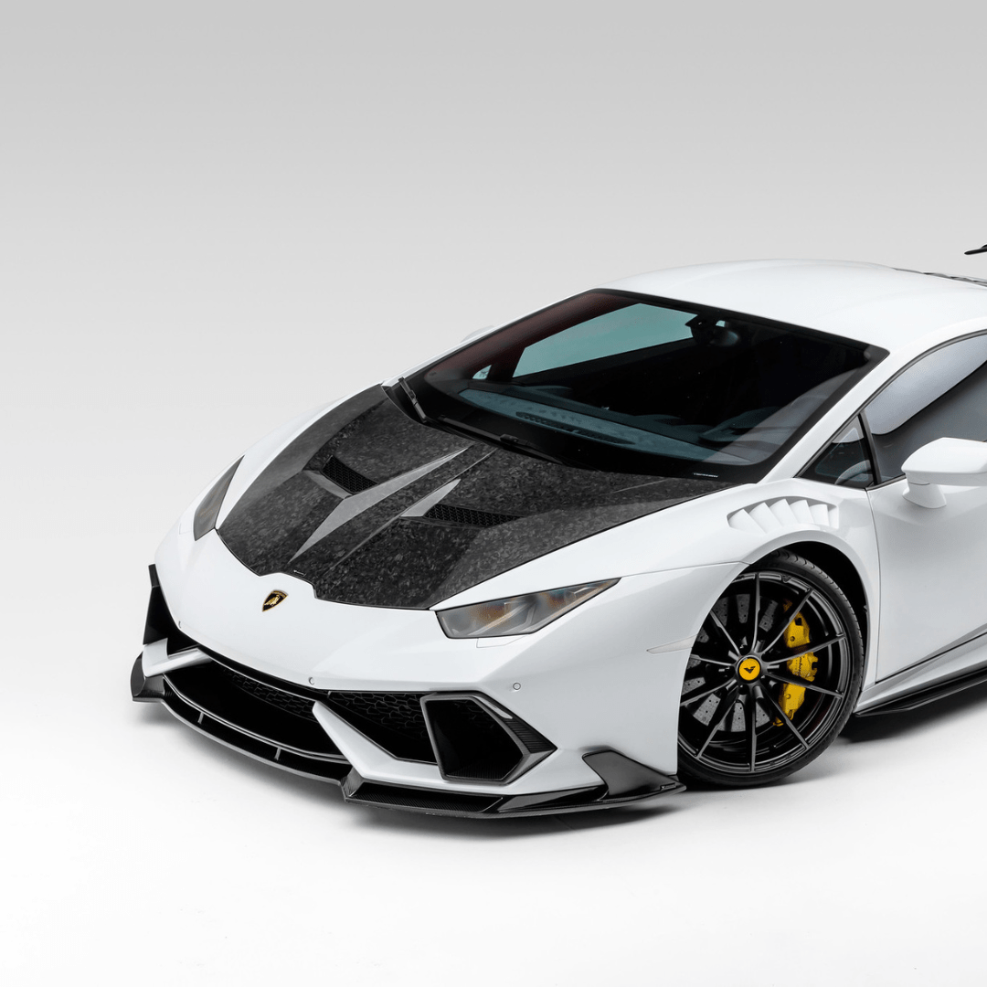 Vorsteiner Aerodynamics Lamborghini Huracan Mondiale Aero air intake bezels in carbon fiber, showcasing sleek automotive design.