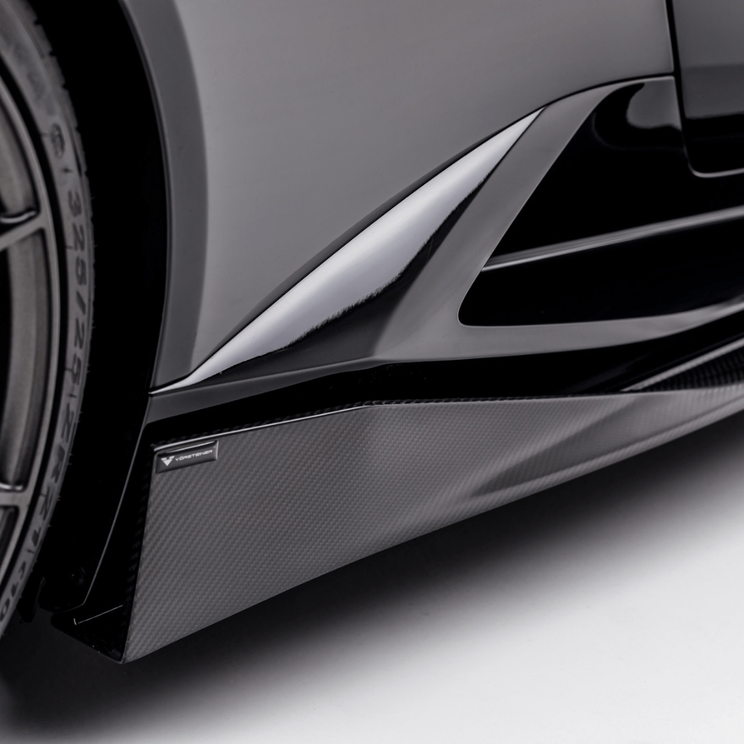 Lamborghini Huracan Mondiale with Vorsteiner Aero carbon fiber side blades, showcasing aerodynamic design and sleek performance features.