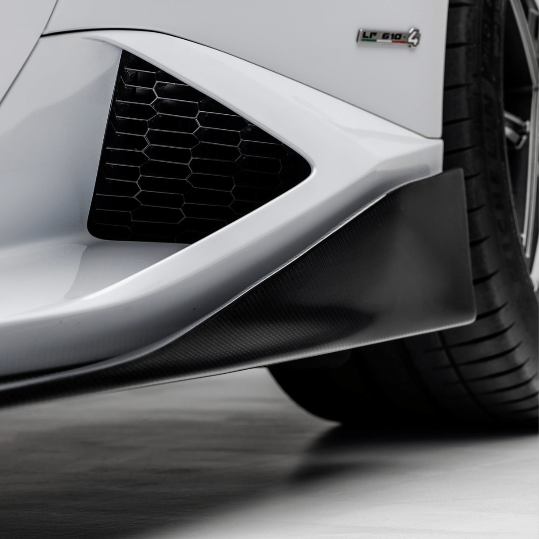 Lamborghini Huracan Mondiale with Vorsteiner Aero carbon fiber side blades, showcasing sleek aerodynamic design.