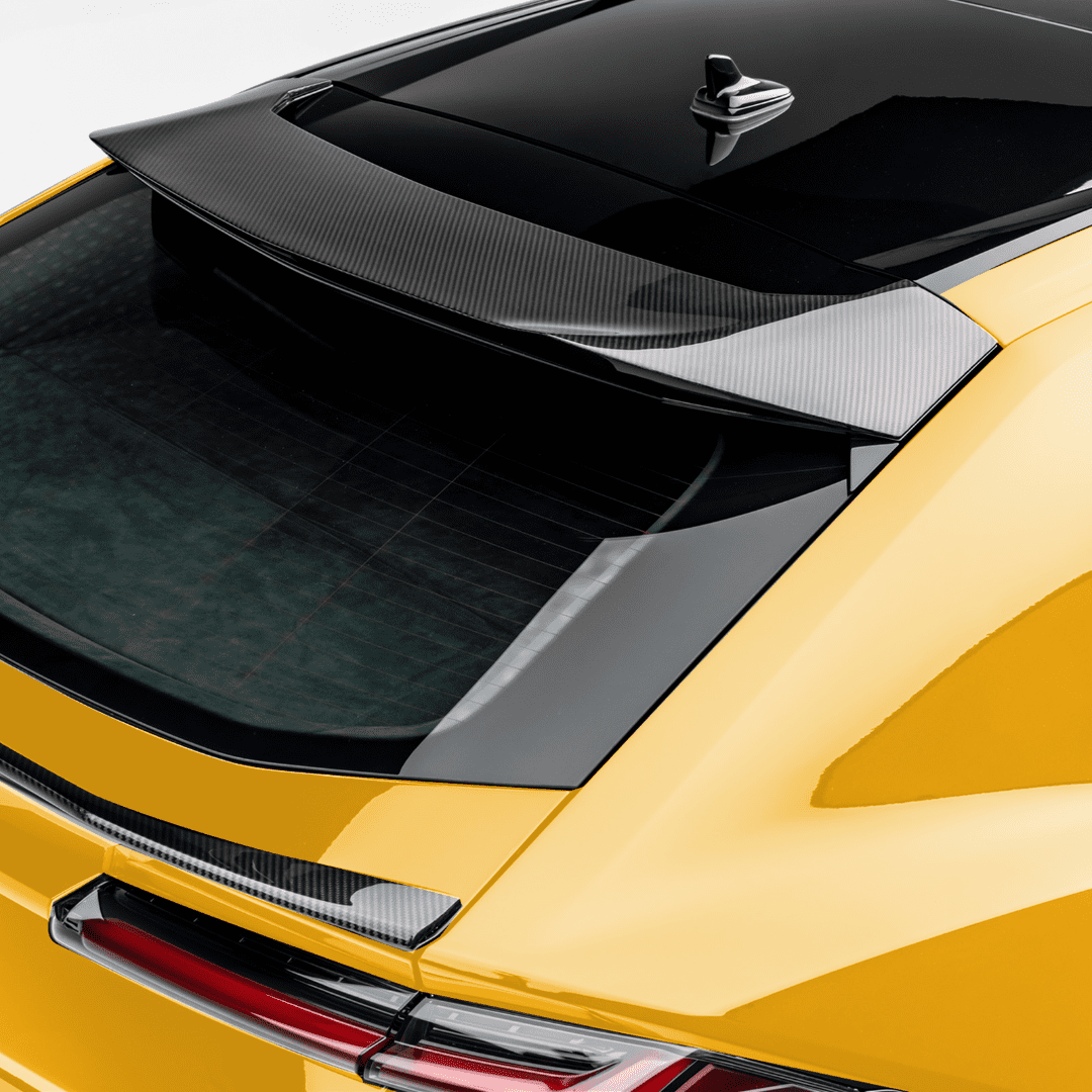 Lamborghini Urus Rampante Aero roof spoiler by Vorsteiner Aerodynamics, made of carbon fiber, mounted on the vehicle's roof.