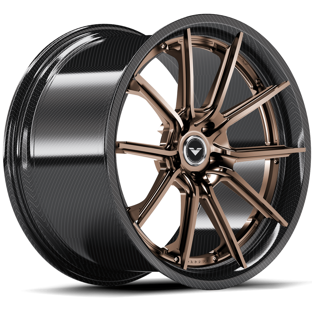 Vorsteiner VMP-201 3-piece forged wheel in bronze finish, designed for multiple vehicle fits, quarter view showing round spokes.
