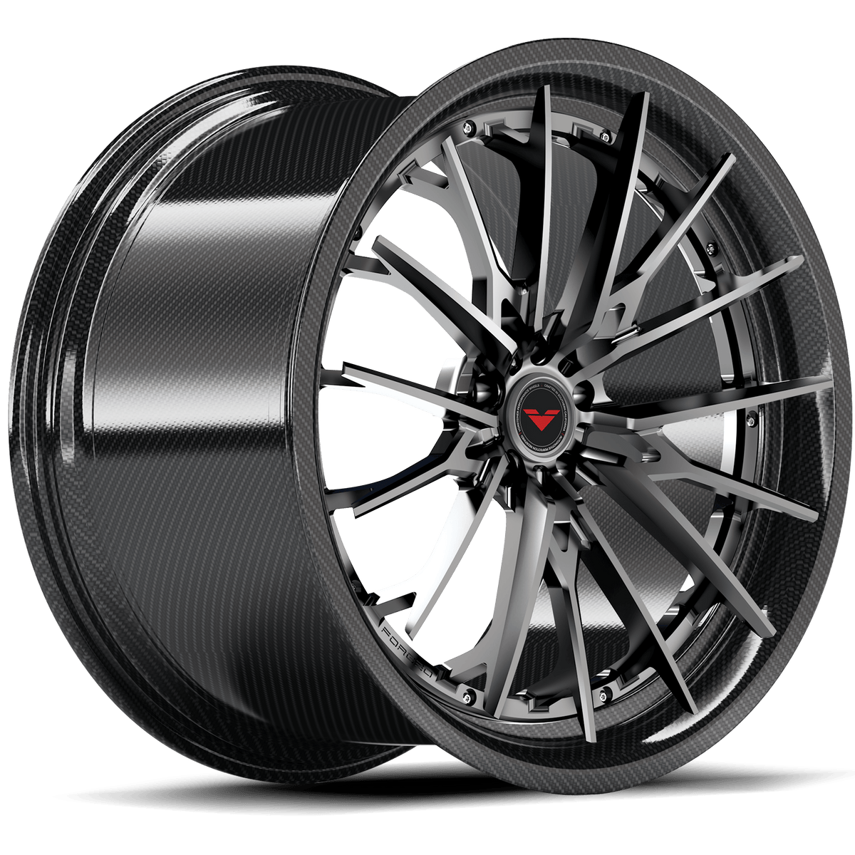 Vorsteiner VMP-202 3-piece forged wheel in graphite finish, shown from quarter view on a vehicle.
