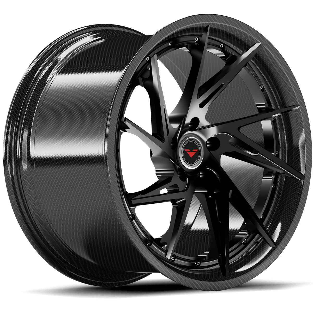 Vorsteiner VMP-204 3-piece forged wheel in black, quarter view showcasing multi-vehicle fitment and custom finish.