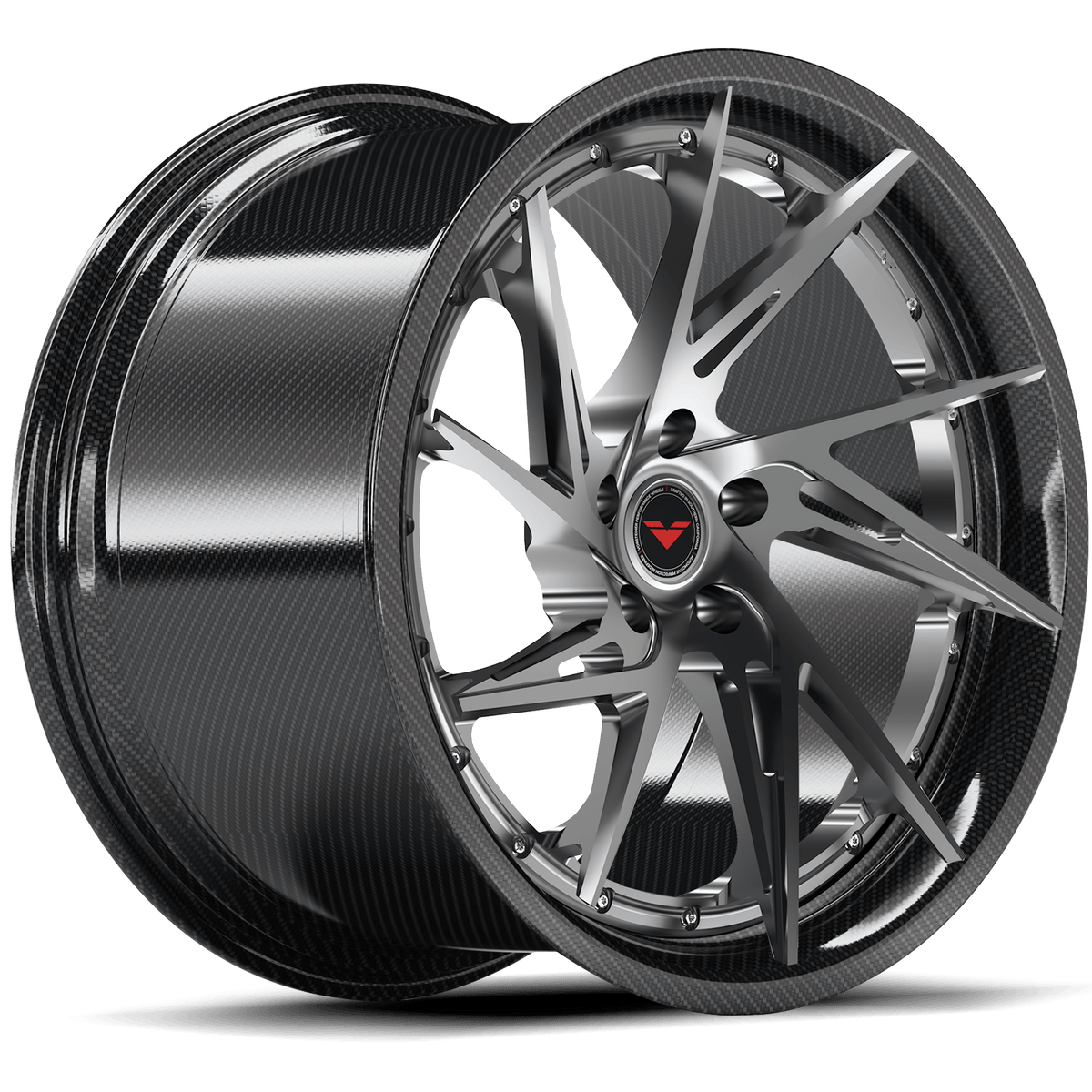 Vorsteiner VMP-204 3-piece forged wheels in graphite finish, quarter view showing sleek multi-vehicle fitment and custom design.