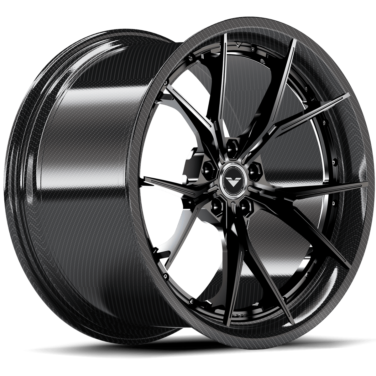 Vorsteiner VMP-205 3-piece forged wheel in black, shown from quarter view, designed for multiple vehicle fitments with custom finishes.