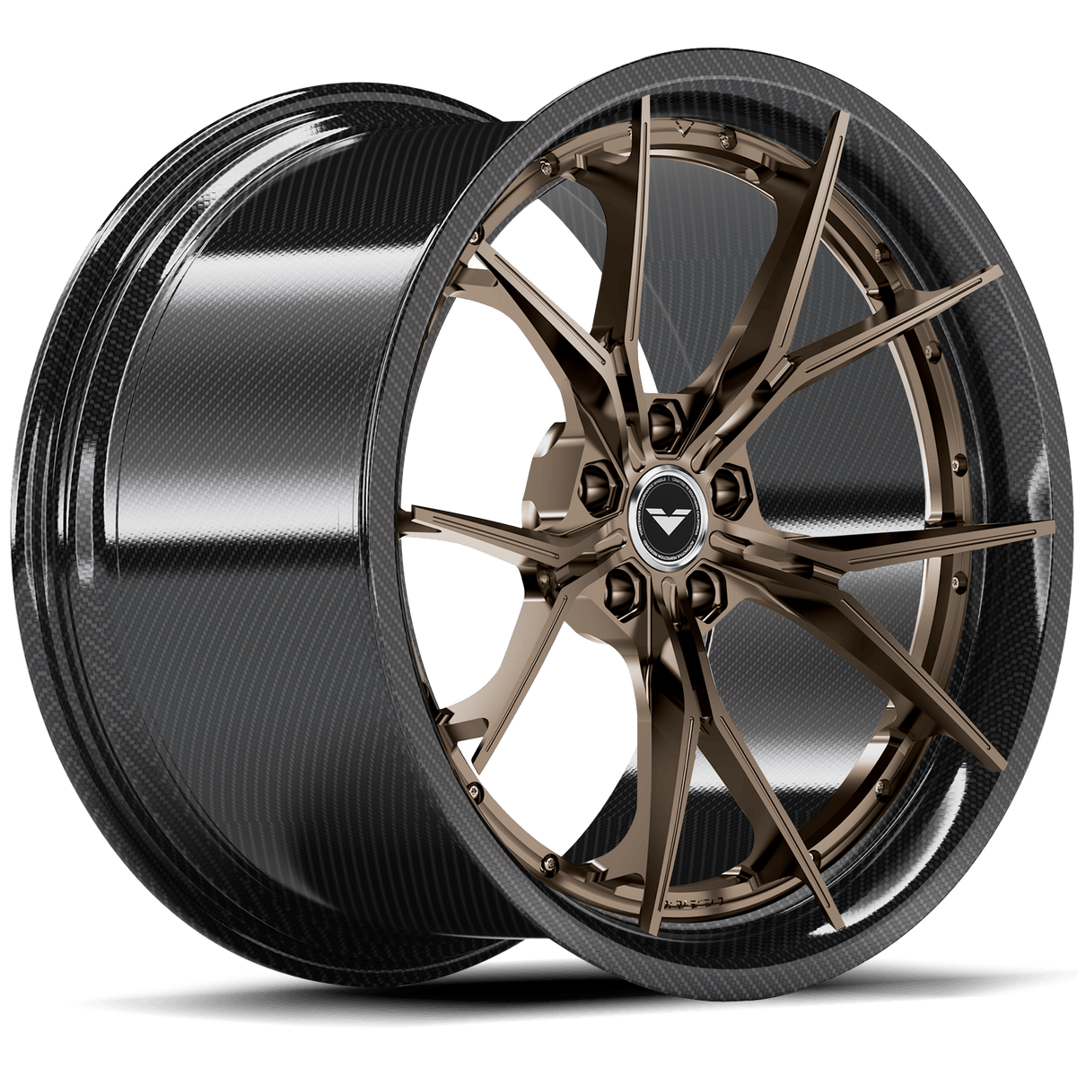 Vorsteiner VMP-205 3-piece forged wheel in bronze finish, quarter view showcasing multi-vehicle fitment and detailed design.