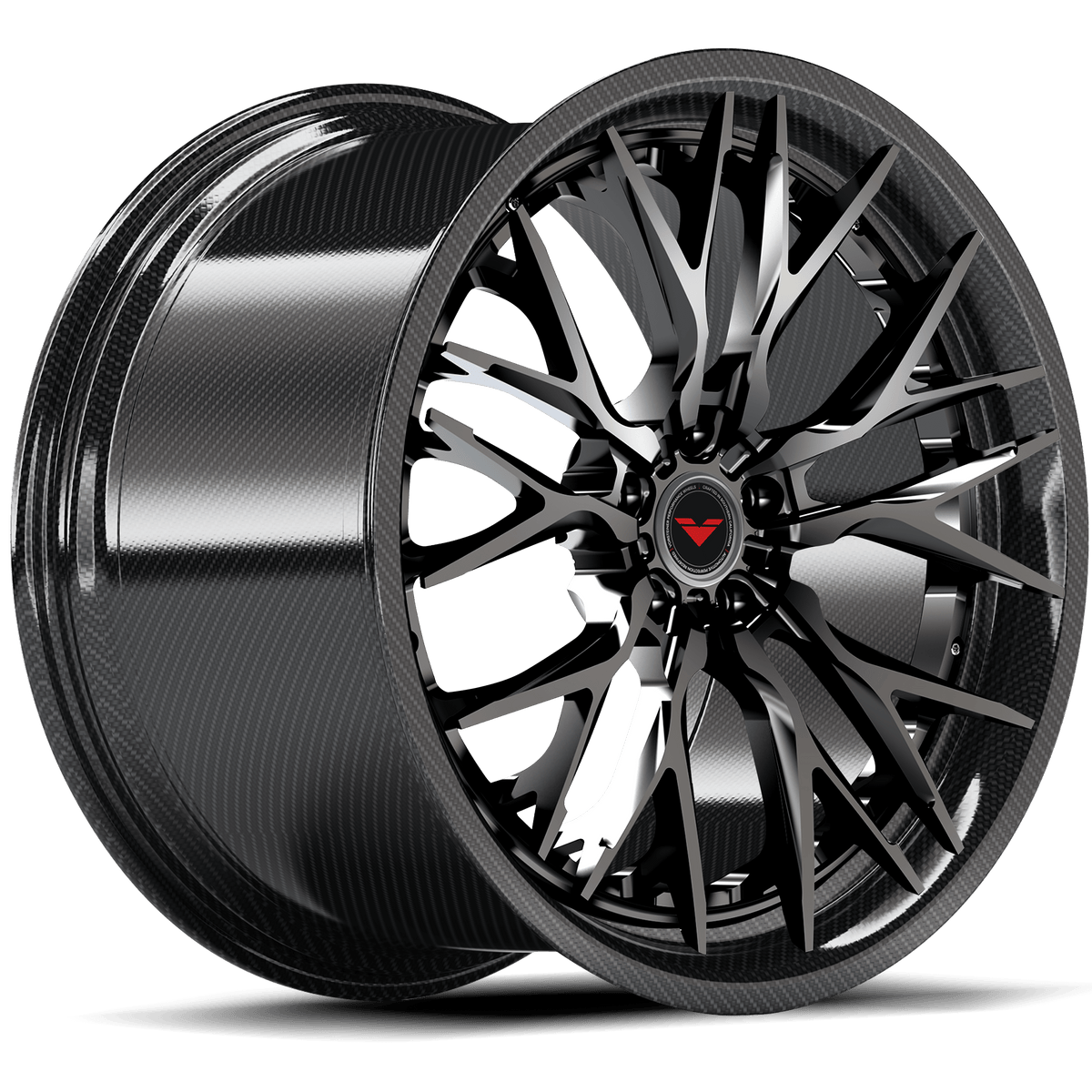 Vorsteiner VMP-206 3-piece forged wheel in black finish, quarter view showing multi-vehicle fitment and sleek design detail.