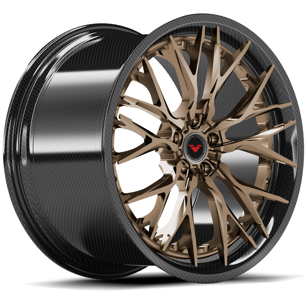 Vorsteiner VMP-206 3-piece forged wheel in bronze finish, multi-vehicle fitment, quarter view showing wheel design and craftsmanship.