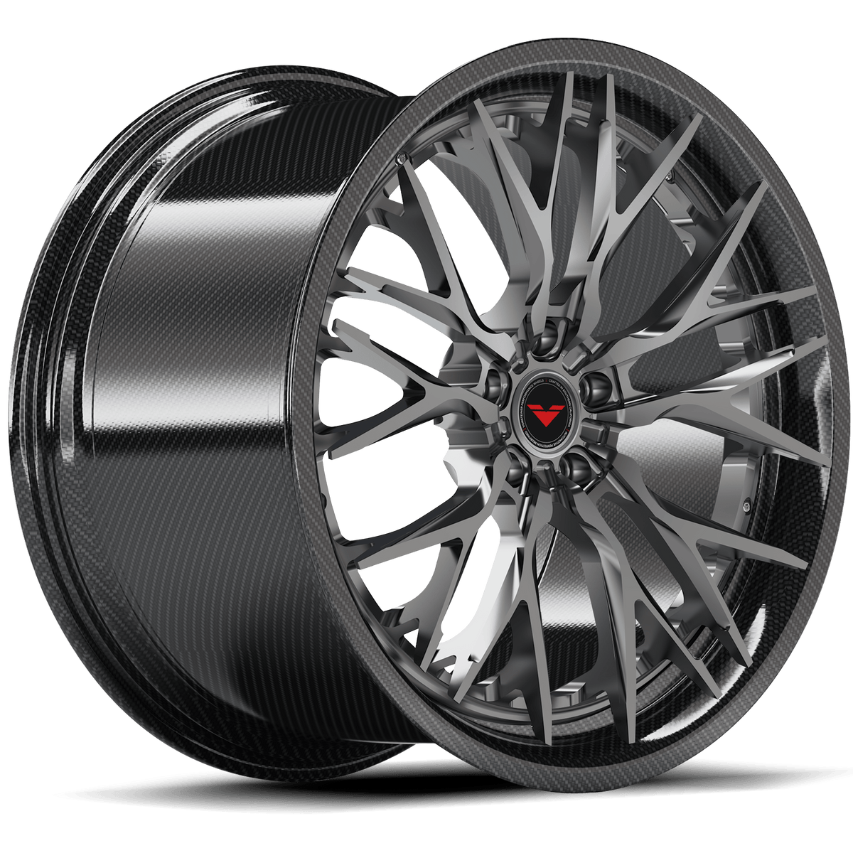 Vorsteiner VMP-206 3-piece forged wheel in graphite finish, designed for multiple vehicle fitments, shown from quarter angle.