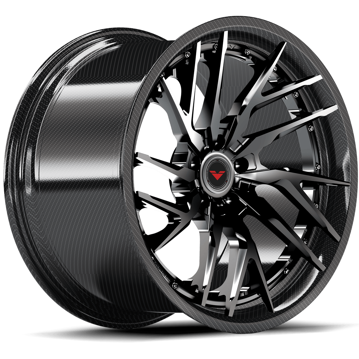 Vorsteiner VMP-207 3-piece forged wheels in black, quarter view showing multi-vehicle fitment and custom finish details.