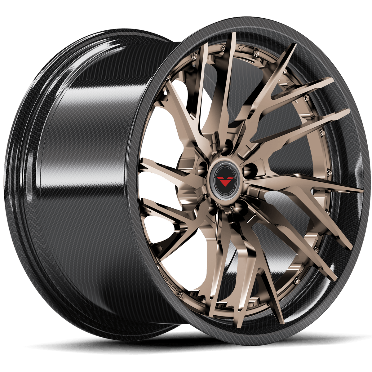 Vorsteiner VMP-207 3-piece forged wheel in bronze finish, displayed from a quarter view, suitable for multiple vehicle fits.