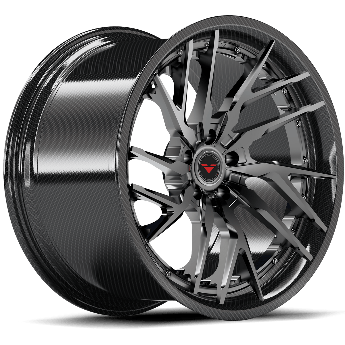 Vorsteiner VMP-207 3-piece forged wheel in graphite finish, quarter view showing multi-vehicle fitment and sleek design.
