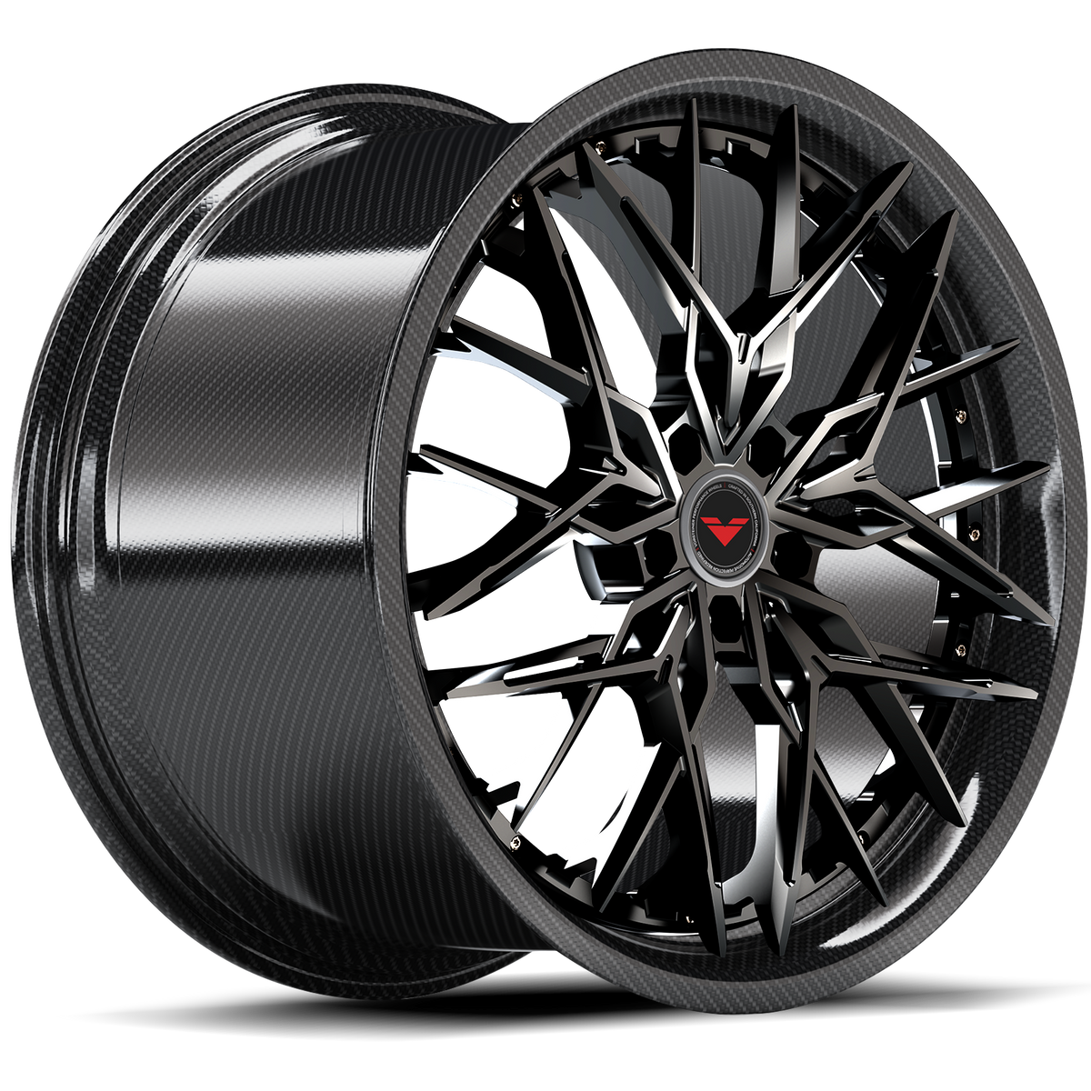Vorsteiner VMP-208 3-piece forged wheel in black finish, quarter view showing multi-vehicle fitment and custom wheel design.