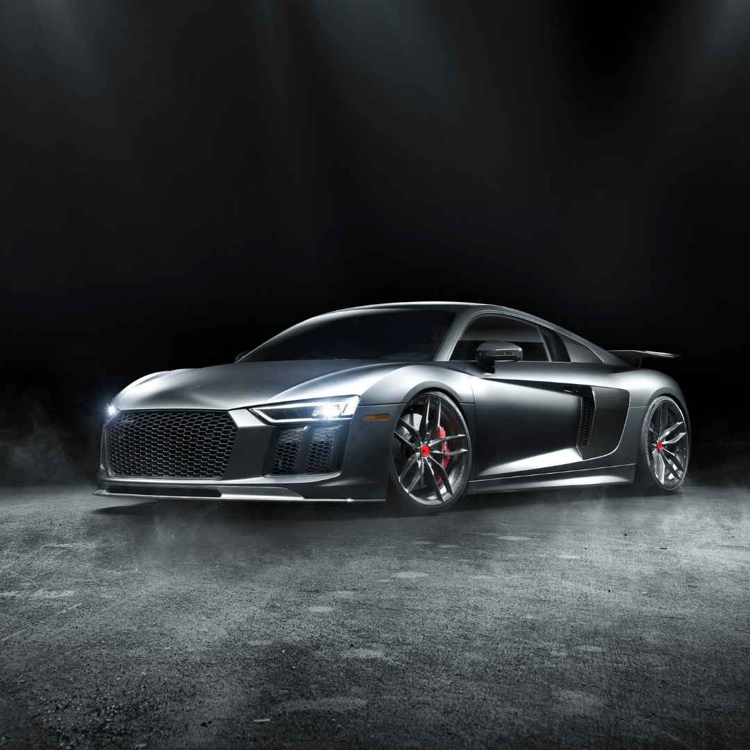 2017+ Audi R8 Vorsteiner Aero carbon fiber front spoiler, lightweight aerodynamic upgrade with sleek carbon fiber finish.