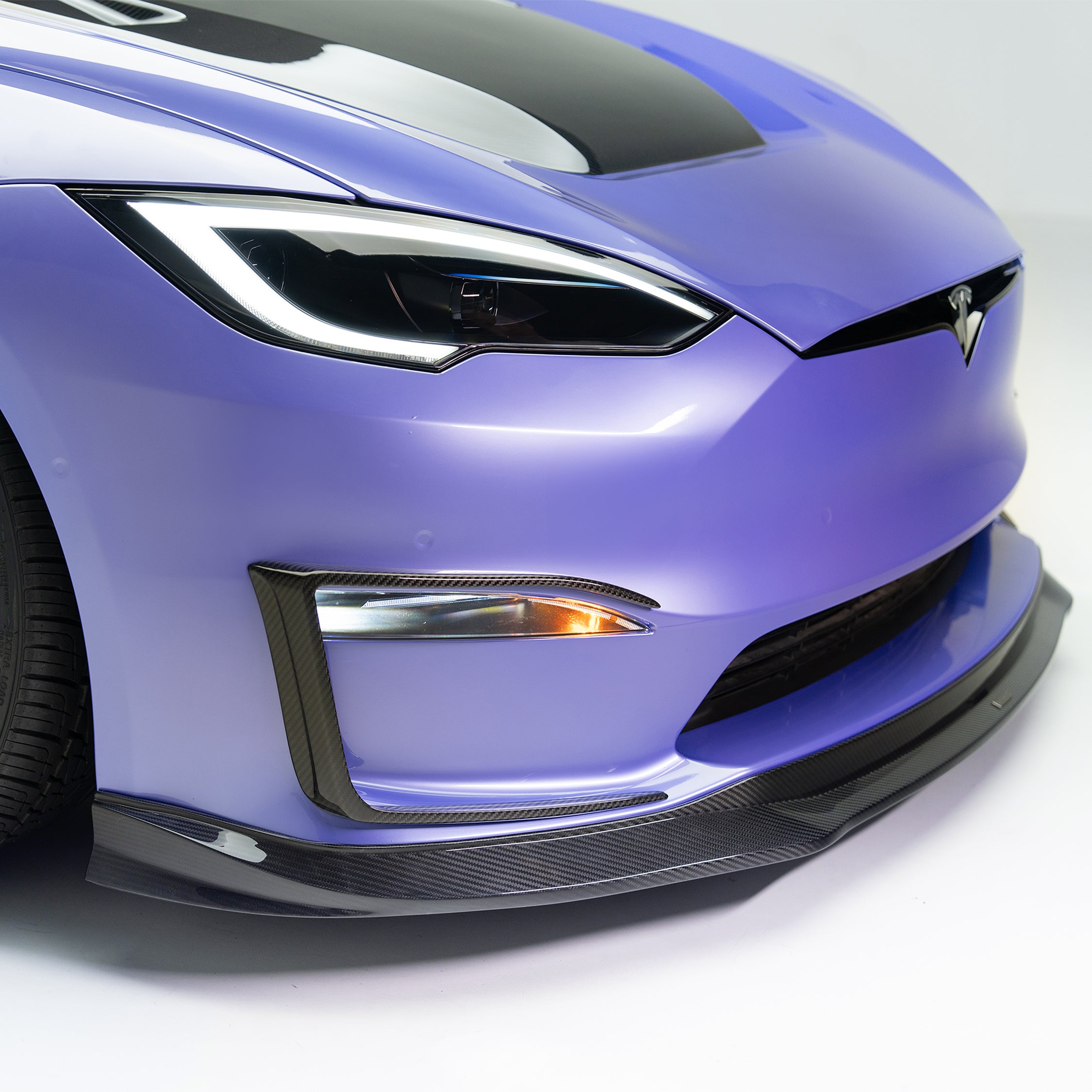 VRS Tesla Model S Plaid Add-On Aero Bumper Flares Carbon Fiber PP 2x2 Glossy - Vorsteiner Wheels  -  - [tags]