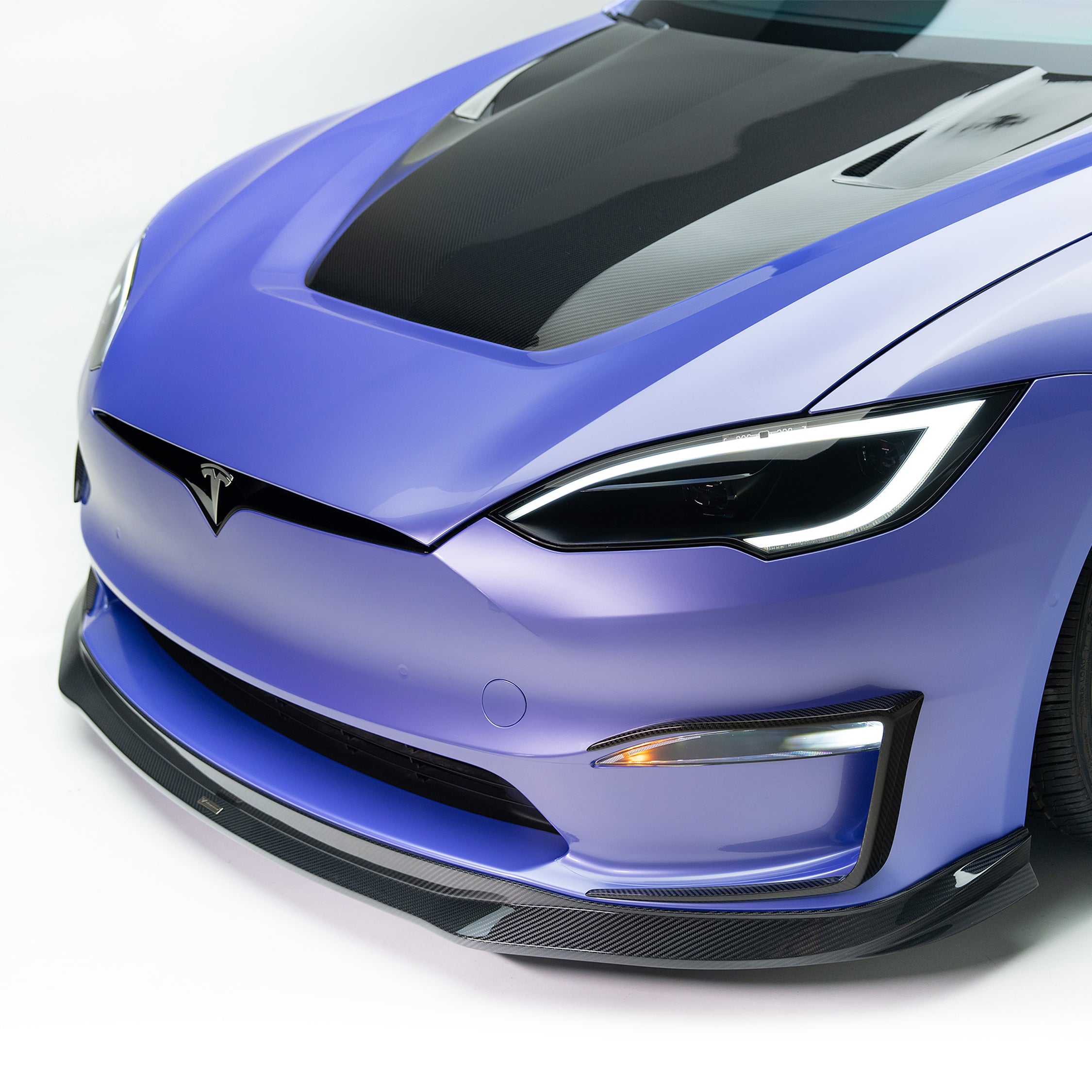 VRS Tesla Model S Plaid Aero Front Spoiler Carbon Fiber PP 2X2 Glossy - Vorsteiner Wheels  -  - [tags]