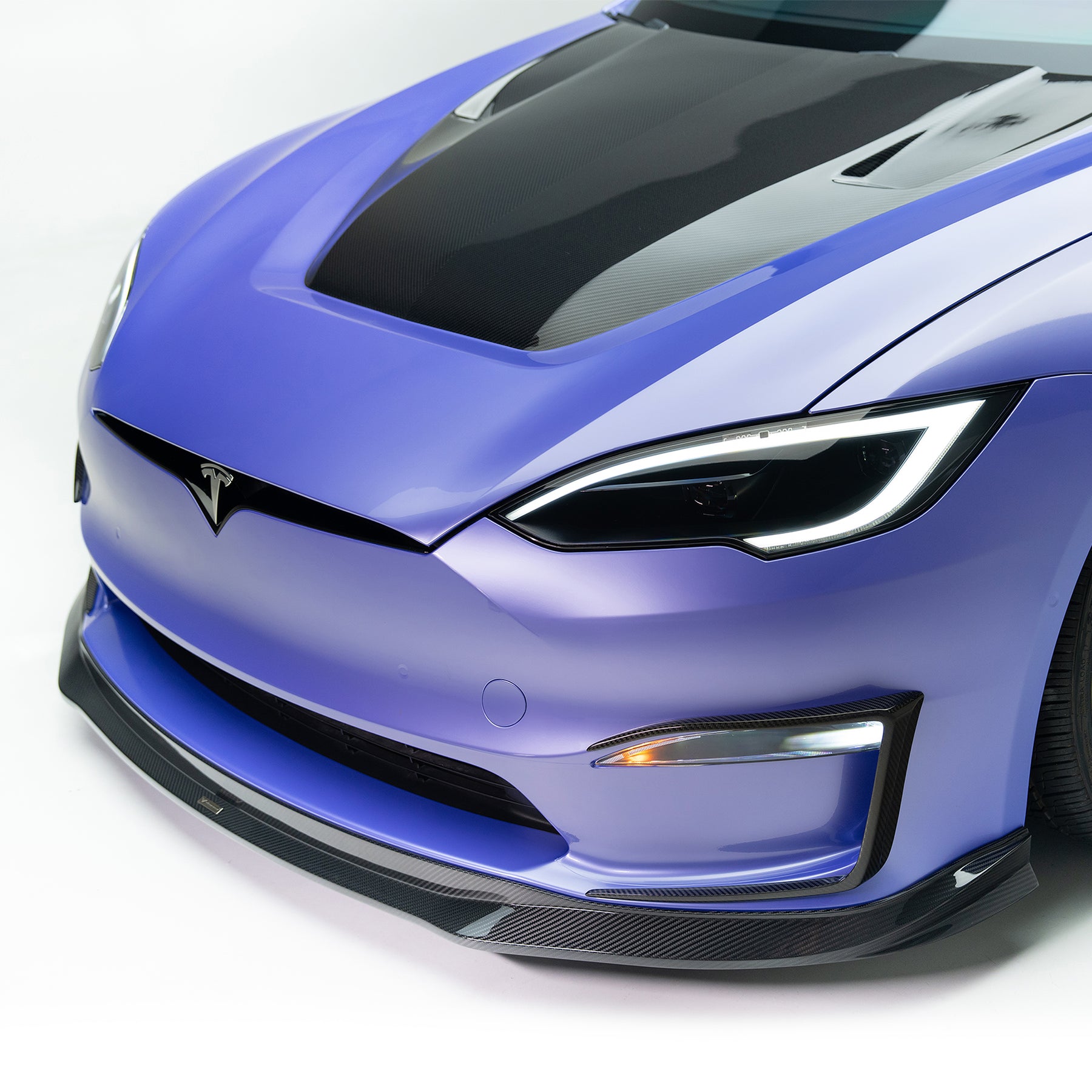 VRS Tesla Model S Plaid Aero Front Spoiler Carbon Fiber PP 2X2 Glossy