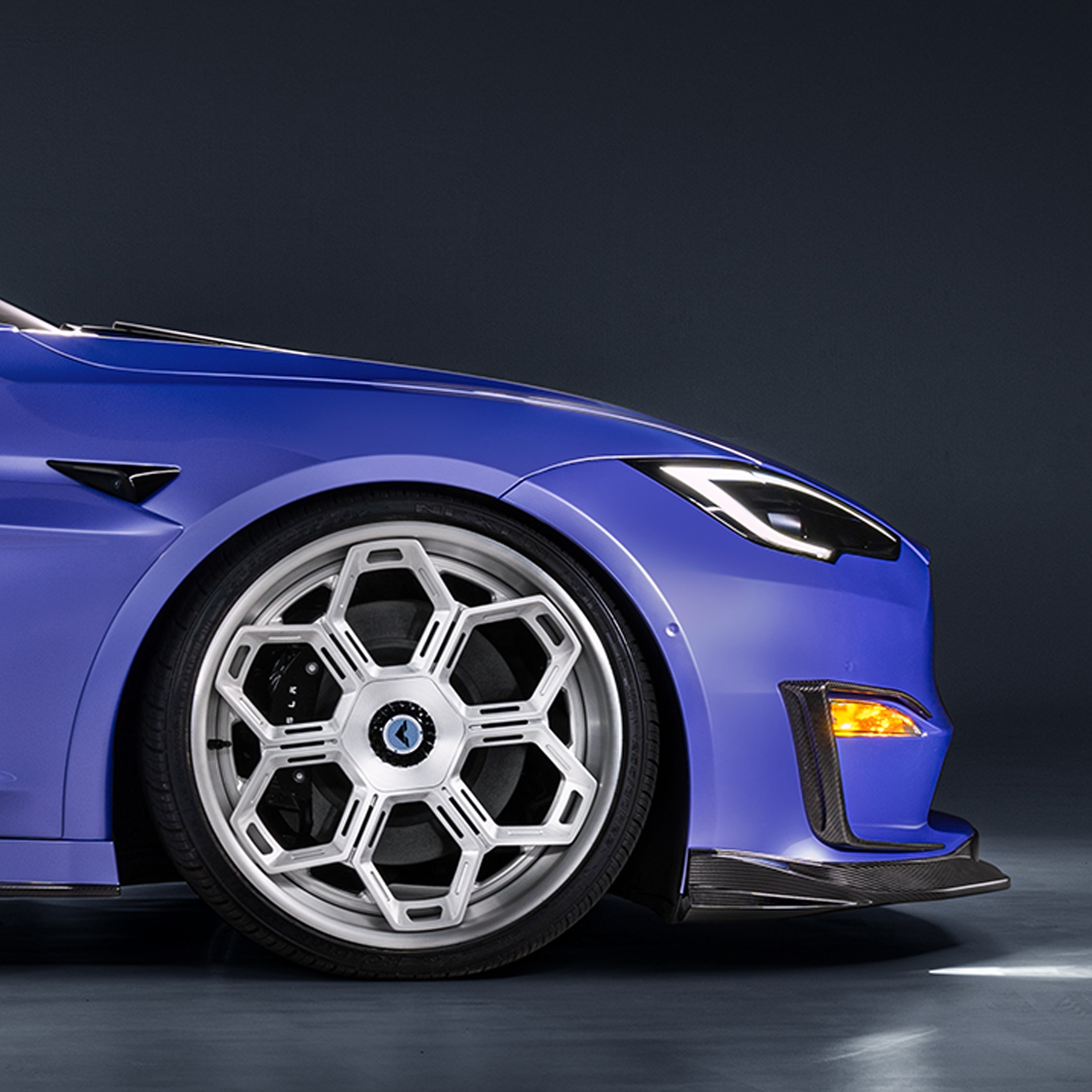 VRS Tesla Model S Plaid Aero Front Spoiler Carbon Fiber PP 2X2 Glossy - Vorsteiner Wheels  -  - [tags]