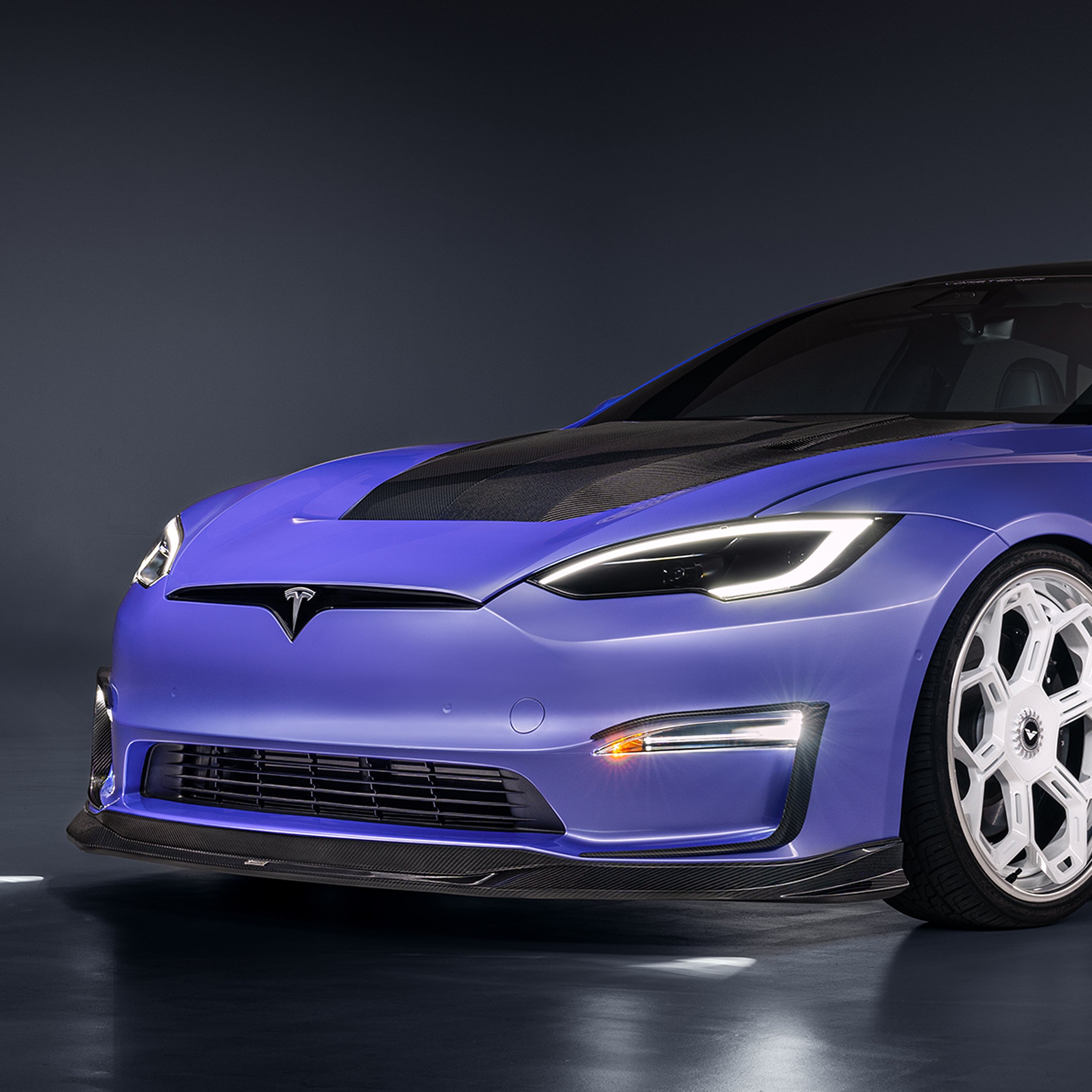 VRS Tesla Model S Plaid Aero Hood Carbon Fiber PP 2x2 Glossy - Vorsteiner Wheels  -  - [tags]