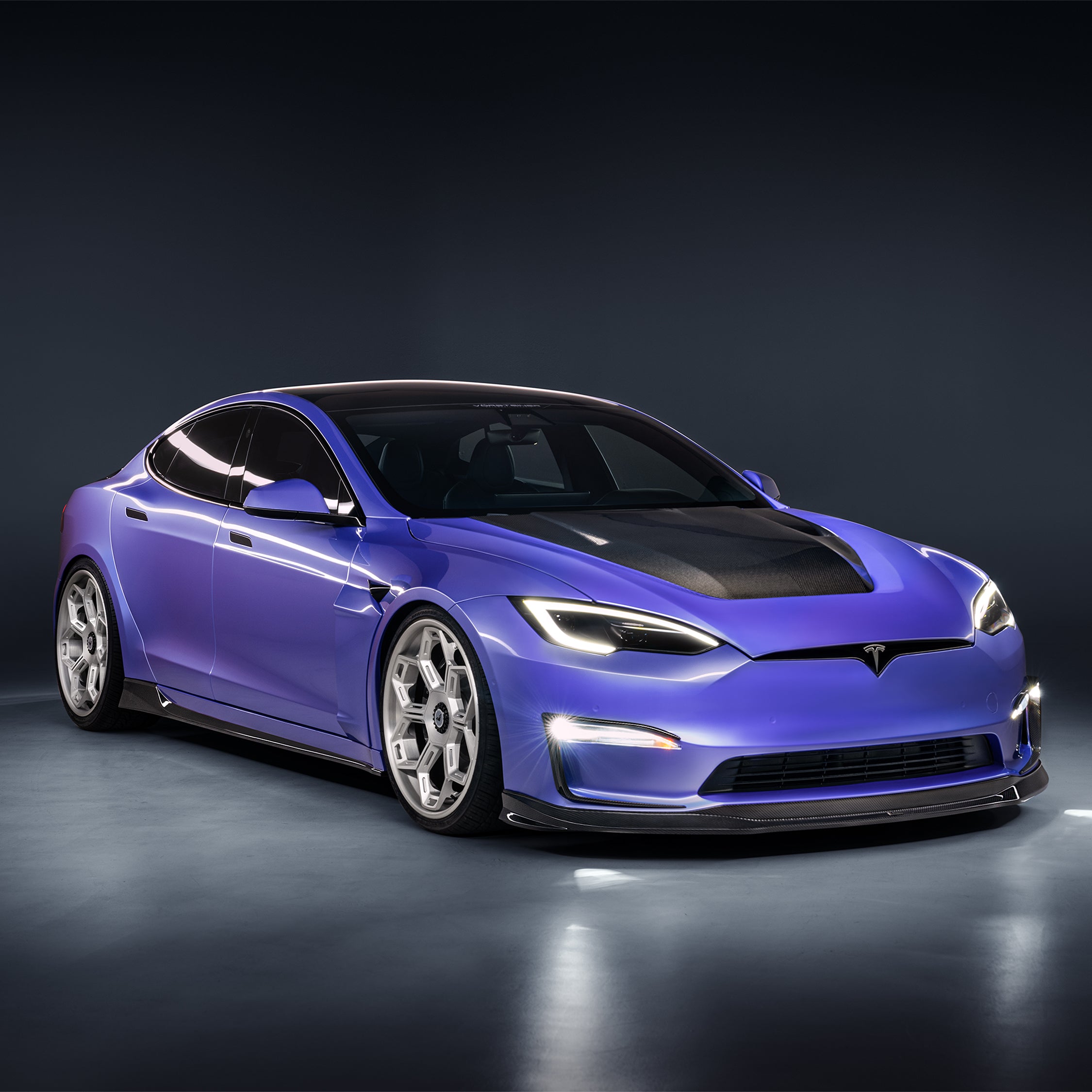 VRS Tesla Model S Plaid Aero Hood Carbon Fiber PP 2x2 Glossy - Vorsteiner Wheels  -  - [tags]