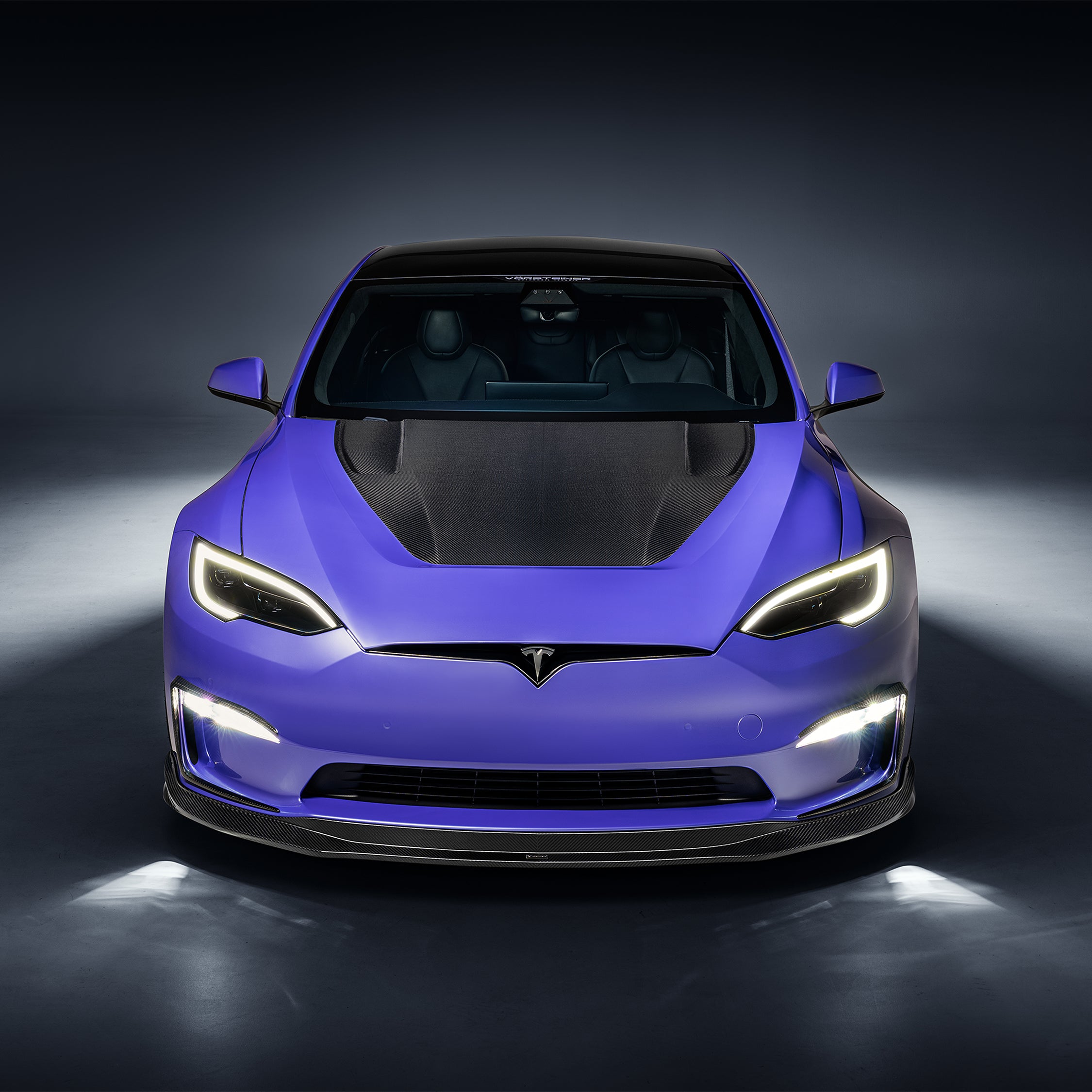 VRS Tesla Model S Plaid Aero Hood Carbon Fiber PP 2x2 Glossy - Vorsteiner Wheels  -  - [tags]